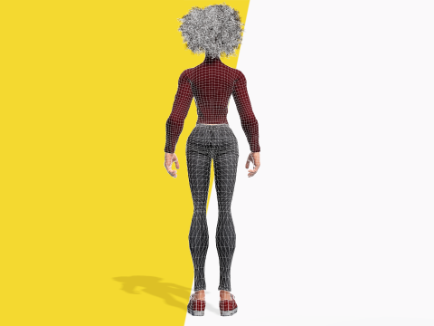 Red Turtleneck Rigged Stylized Young Woman 3D Character 3D Model