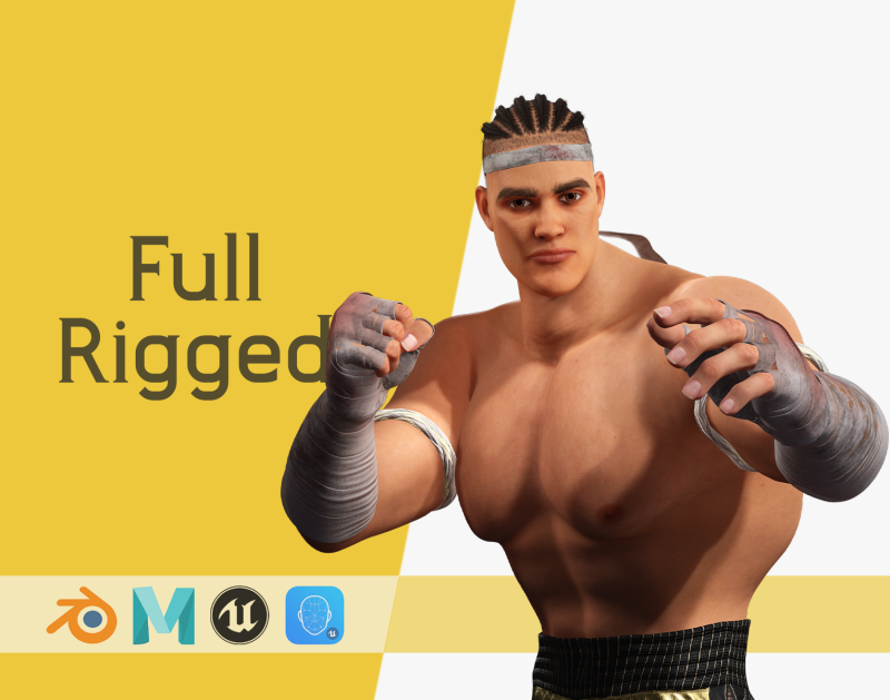 Strong Warrior Rigged Toon Fighter Martial Modelo 3D .c4d .max .obj .3ds .fbx .stl .blend