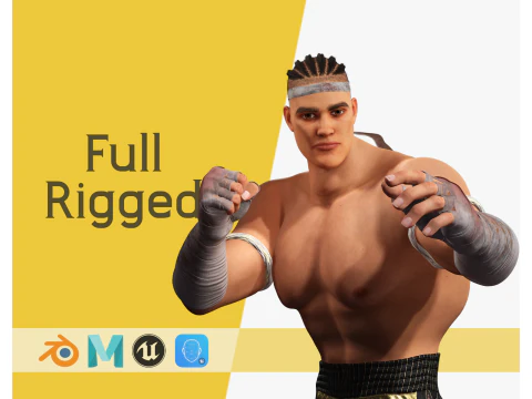 Strong Warrior Rigged Toon Fighter Martial 3D Model