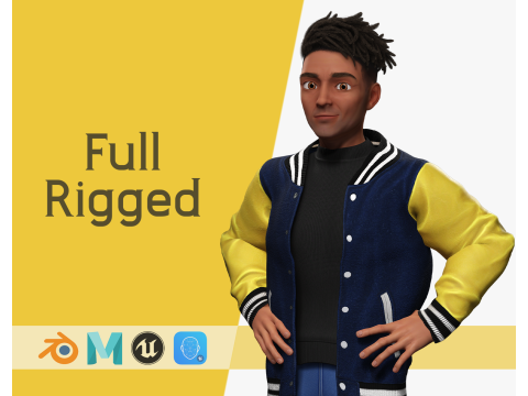 Varsity Jacket Rigged Stylized Toon 3D Male Character 3D Модель