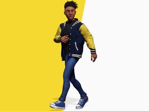 Varsity Jacket opgetuigd gestileerd Toon 3D mannelijk karakter 3D Model