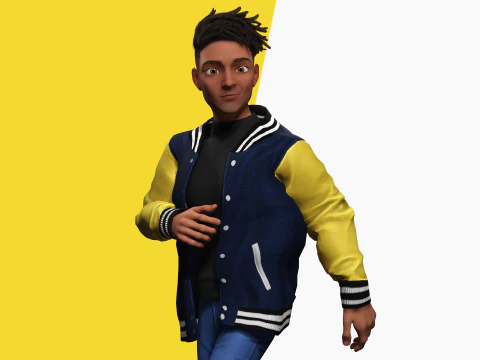 Varsity Jacket opgetuigd gestileerd Toon 3D mannelijk karakter 3D Model