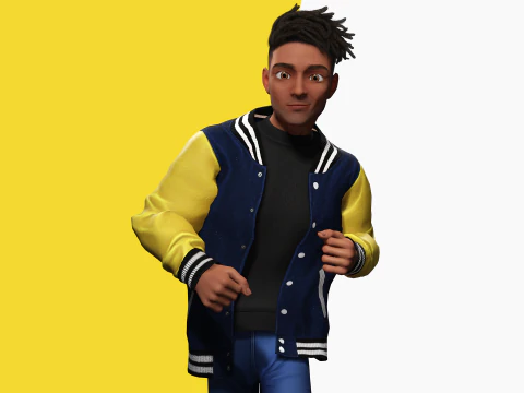 Varsity Jacket opgetuigd gestileerd Toon 3D mannelijk karakter 3D Model