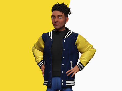 Varsity Jacket Rigged Stylized Toon 3D Male Character Modelo 3D