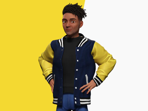 Varsity Jacket opgetuigd gestileerd Toon 3D mannelijk karakter 3D Model
