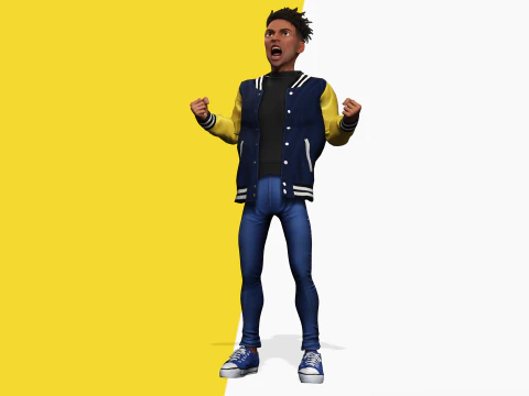 Varsity Jacket opgetuigd gestileerd Toon 3D mannelijk karakter 3D Model