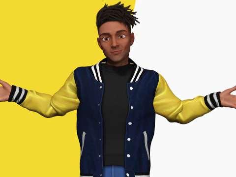 Varsity Jacket opgetuigd gestileerd Toon 3D mannelijk karakter 3D Model