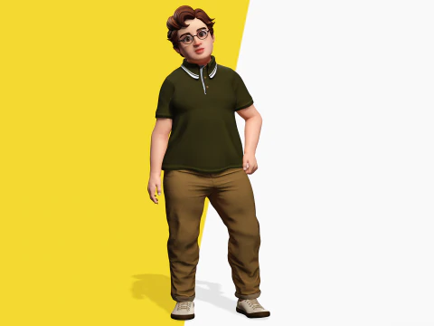 Nerdy Guy with Glasses and Curly Hair Stylized 3D 3D Model