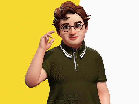 Nerdy Guy with Glasses and Curly Hair Stylized 3D 3D Model