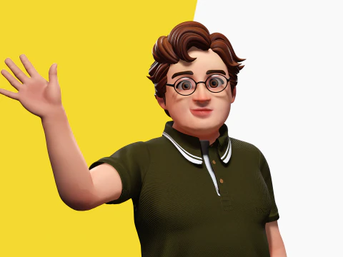 Nerdy Guy with Glasses and Curly Hair Stylized 3D 3D Model