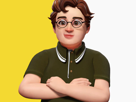 Nerdy Guy with Glasses and Curly Hair Stylized 3D 3D Model