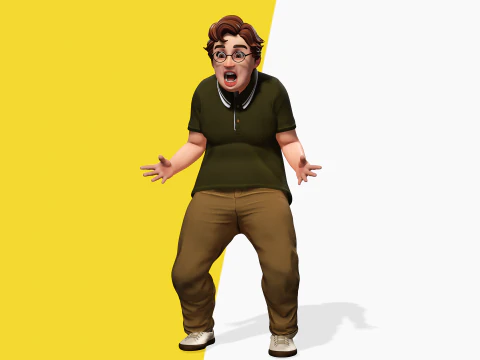 Nerdy Guy with Glasses and Curly Hair Stylized 3D 3D Model