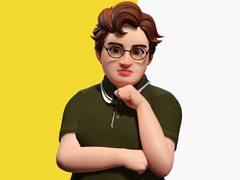 Nerdy Guy with Glasses and Curly Hair Stylized 3D 3D Model