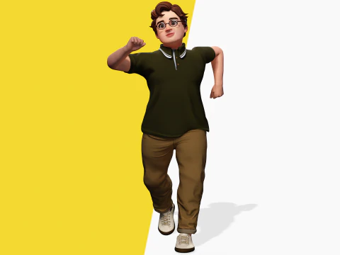 Nerdy Guy with Glasses and Curly Hair Stylized 3D 3D Model