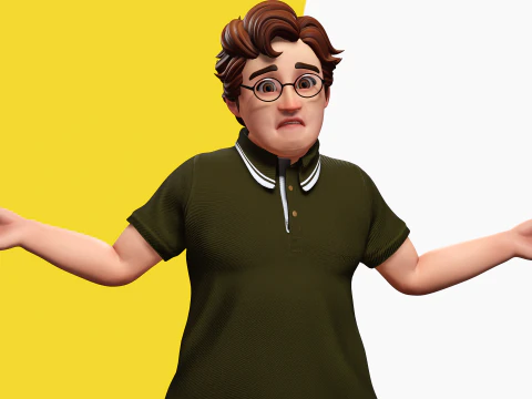 Nerdy Guy with Glasses and Curly Hair Stylized 3D 3D Model