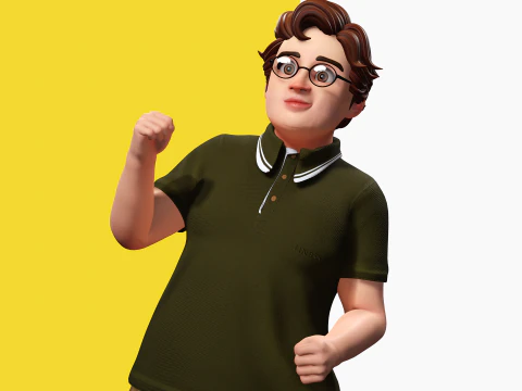Nerdy Guy with Glasses and Curly Hair Stylized 3D 3D Model