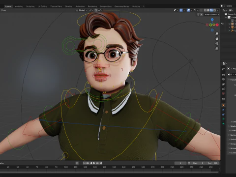 Nerdy Guy with Glasses and Curly Hair Stylized 3D 3D Model
