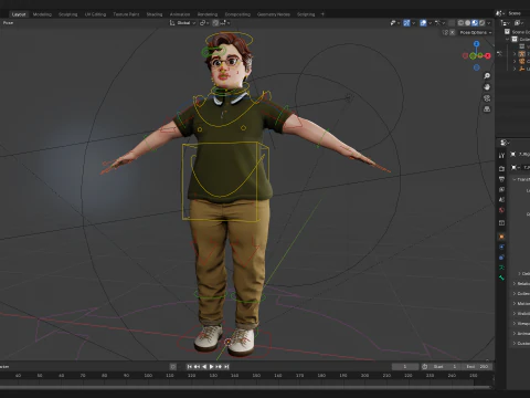 Nerdy Guy with Glasses and Curly Hair Stylized 3D 3D Model