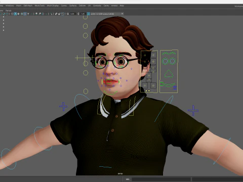 Nerdy Guy with Glasses and Curly Hair Stylized 3D 3D Model