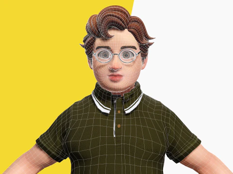 Nerdy Guy with Glasses and Curly Hair Stylized 3D 3D Model