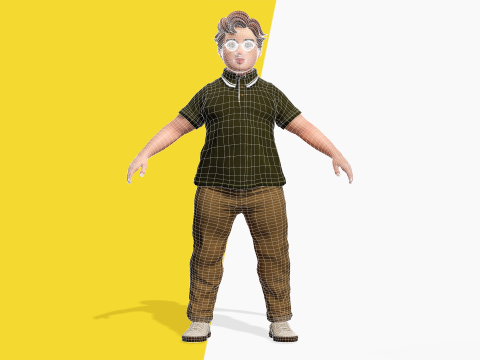 Nerdy Guy with Glasses and Curly Hair Stylized 3D 3D मॉडल