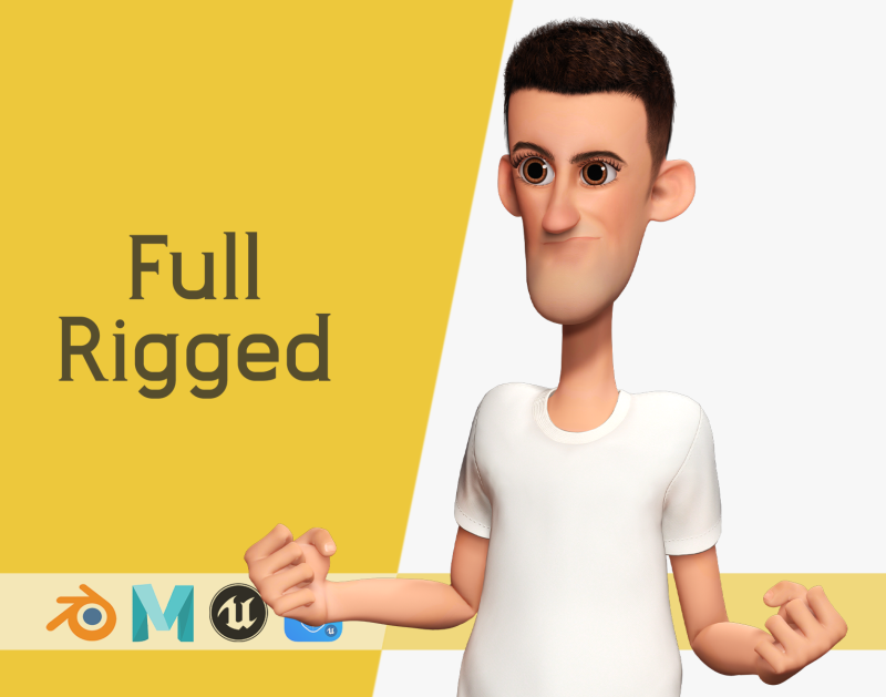 Fun and Quirky Male Rigged Exaggerated Toon 3D Guy Modello 3D .c4d .max .obj .3ds .fbx .stl .blend