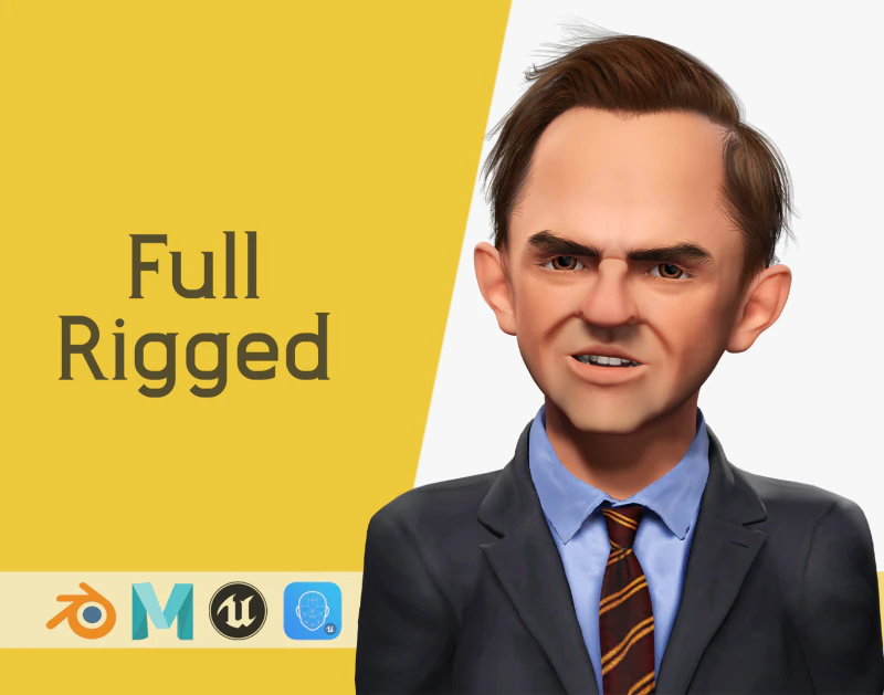 Angry Boss with Suit and Tie Stylized Cartoon 3D Businessman 3D Model .c4d .max .obj .3ds .fbx .stl .blend 