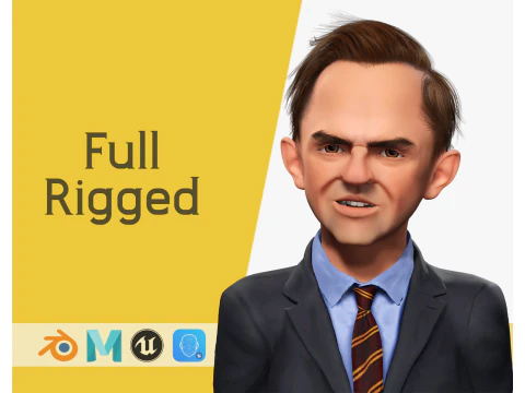 양복과 넥타이 양식에 일치시키는 만화 3D 사업가와 화가 보스 3D 모델