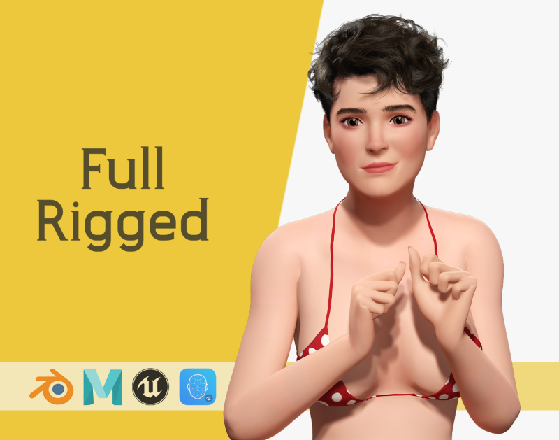 Short Hair Bikini Model Stylized 3D Female Character 3D Модель .c4d .max .obj .3ds .fbx .stl .blend