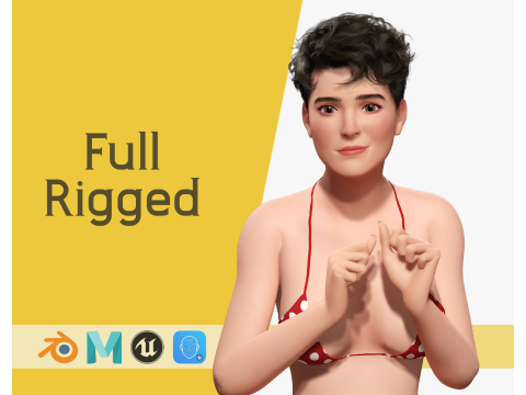 Short Hair Bikini Model Stylized 3D Female Character Model 3D