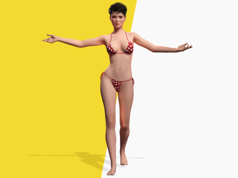 Short Hair Bikini Model Stylized 3D Female Character 3D Модель