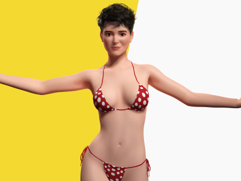 Short Hair Bikini Model Stylized 3D Female Character 3D Модель