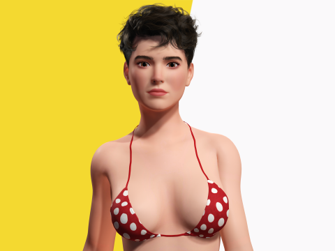 Short Hair Bikini Model Stylized 3D Female Character 3D Модель