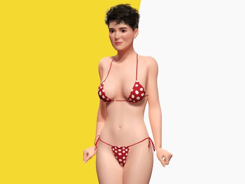 Short Hair Bikini Model Stylized 3D Female Character 3D Модель