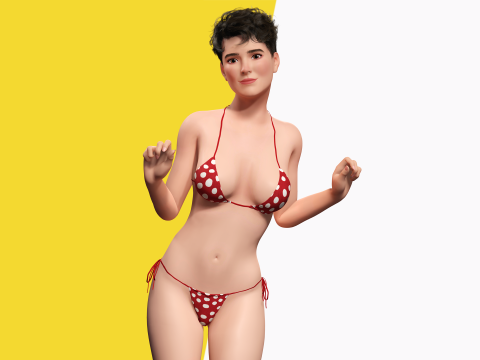 Short Hair Bikini Model Stylized 3D Female Character 3D Модель