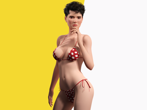 Short Hair Bikini Model Stylized 3D Female Character 3D Модель