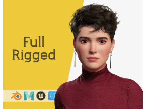 自信とモダンな外観のエレガントなトゥーン 3 D 女性 3Dモデル