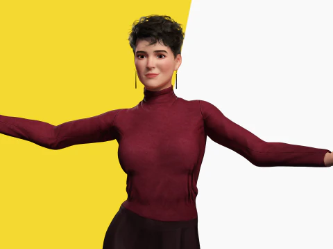 Confident and Modern Look Elegant Toon 3D Woman 3D Model