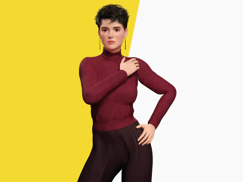 Confident and Modern Look Elegant Toon 3D Woman 3D Model