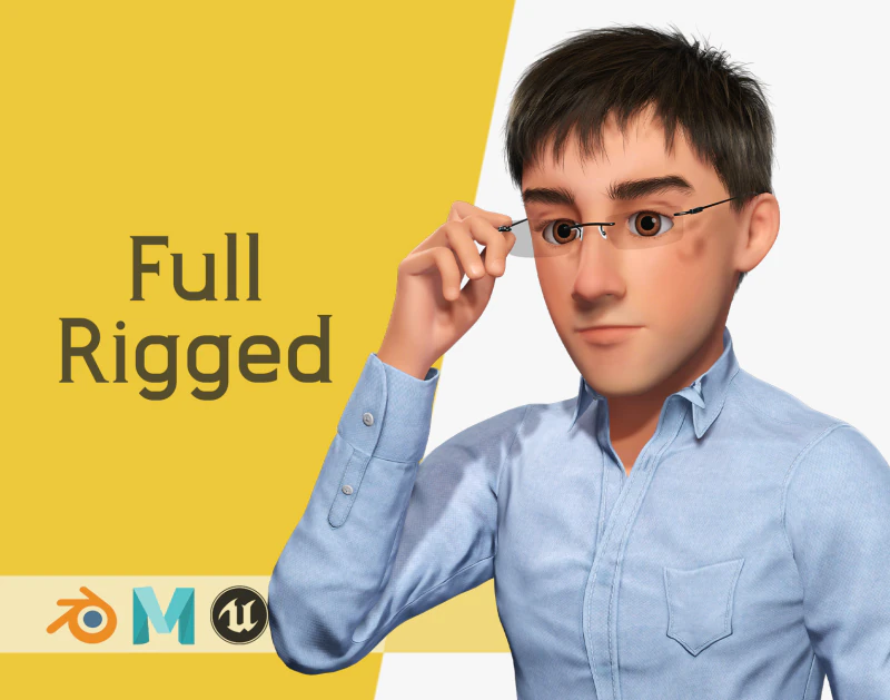 Intellectual Look with Glasses Stylized Professional Male 3D Model .c4d .max .obj .3ds .fbx .stl .blend 