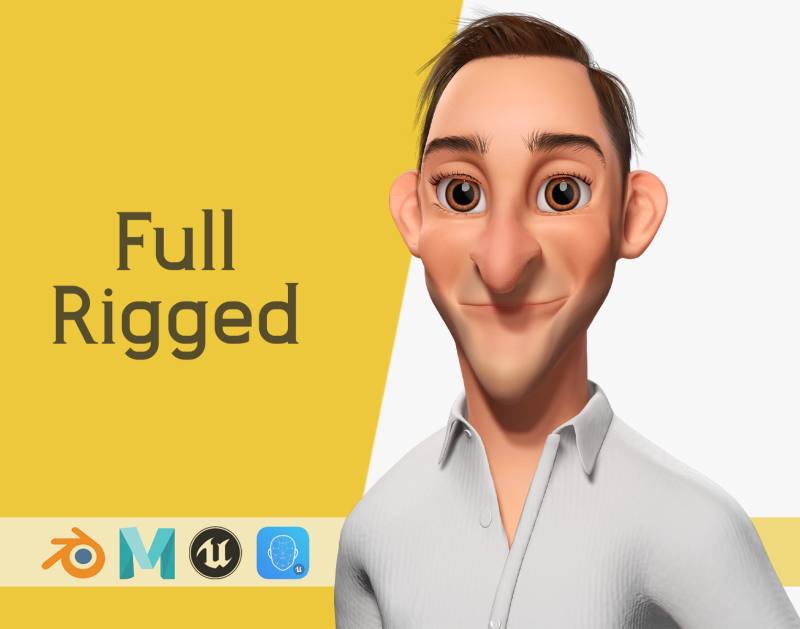 Quirky and Cheerful Rigged Toon 3D Smiling Man 3D Modell .c4d .max .obj .3ds .fbx .stl .blend 