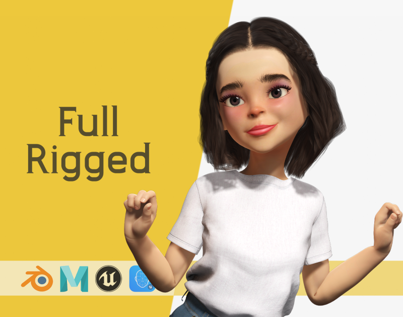 Cute Playful Character Rigged Stylized 3D Young Girl Model 3D .c4d .max .obj .3ds .fbx .stl .blend