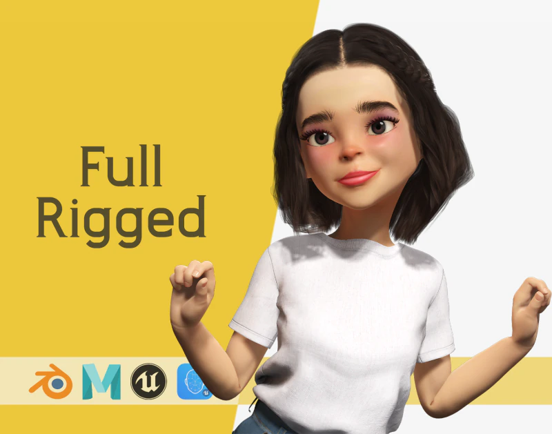 Cute Playful Character Rigged Stylized 3D Young Girl 3D Model .c4d .max .obj .3ds .fbx .stl .blend 