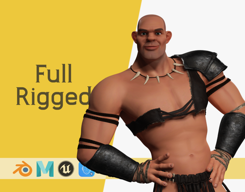 Stylized 3D Barbarian Warrior Tribal Strong Fighter Rigged Modelo 3D .c4d .max .obj .3ds .fbx .stl .blend