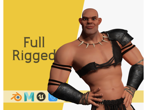 Stylized 3D Barbarian Warrior Tribal Strong Fighter Rigged Model 3D