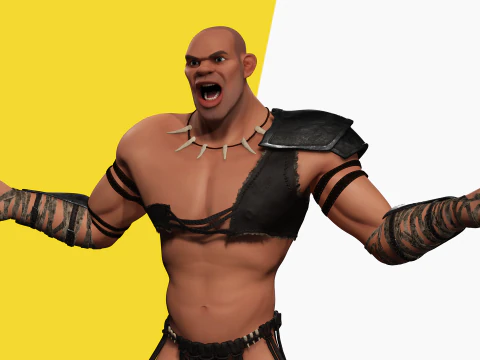 Stylized 3D Barbarian Warrior Tribal Strong Fighter Rigged 3D Model