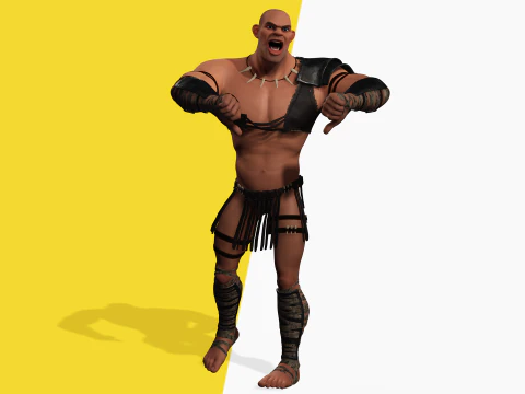 Stylized 3D Barbarian Warrior Tribal Strong Fighter Rigged 3D Model