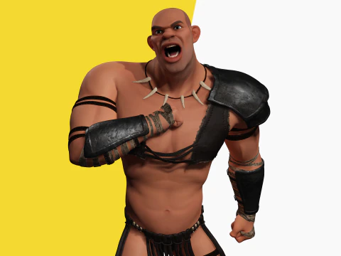 Stylized 3D Barbarian Warrior Tribal Strong Fighter Rigged 3D Model
