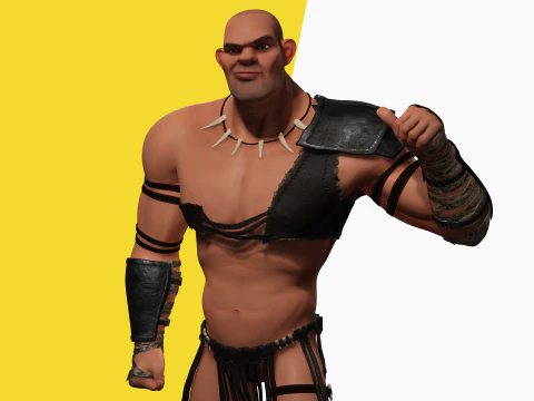 Stylized 3D Barbarian Warrior Tribal Strong Fighter Rigged 3D Model