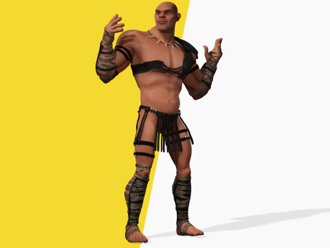 Stylized 3D Barbarian Warrior Tribal Strong Fighter Rigged 3D Model